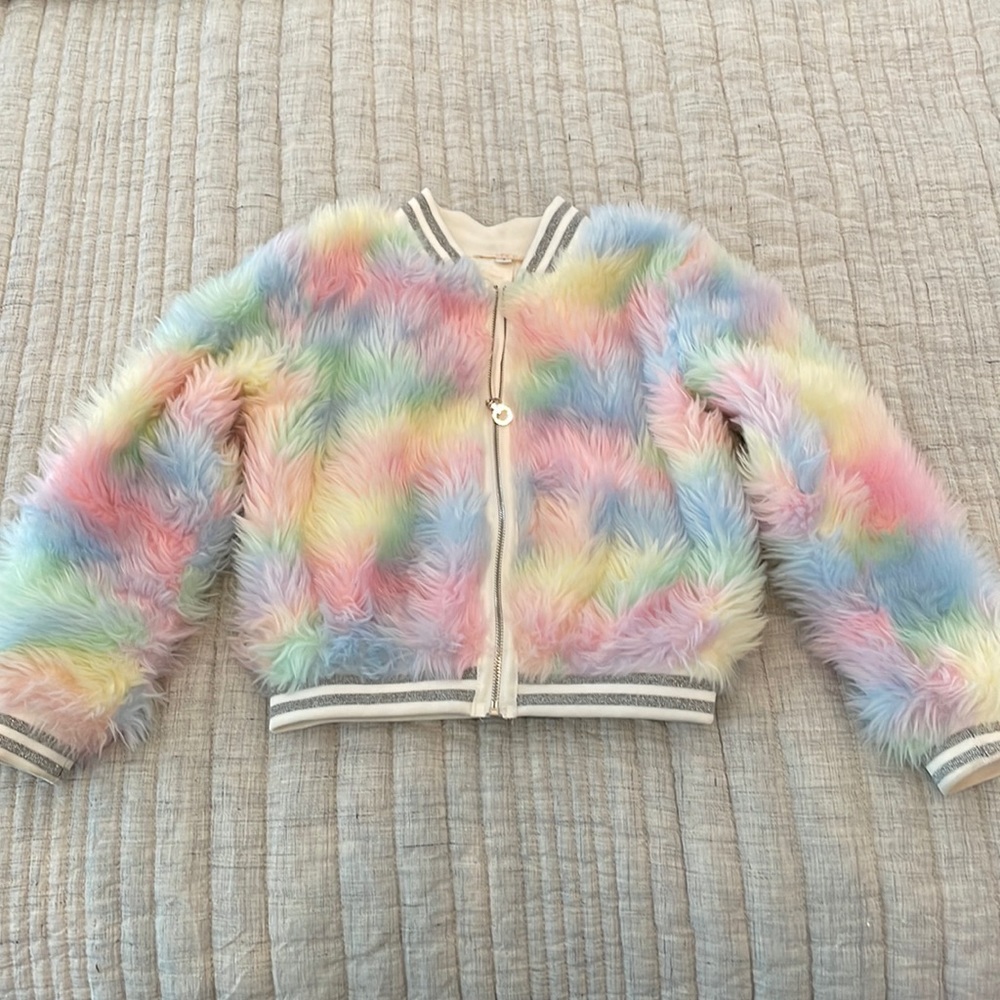 Adorable faux fur girls bomber jacket